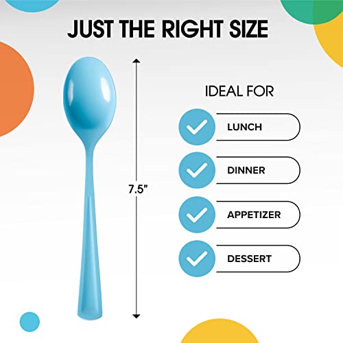 Party Solids Disposable Light Blue Plastic Spoons 200 Pcs (Light Blue / Spoons)