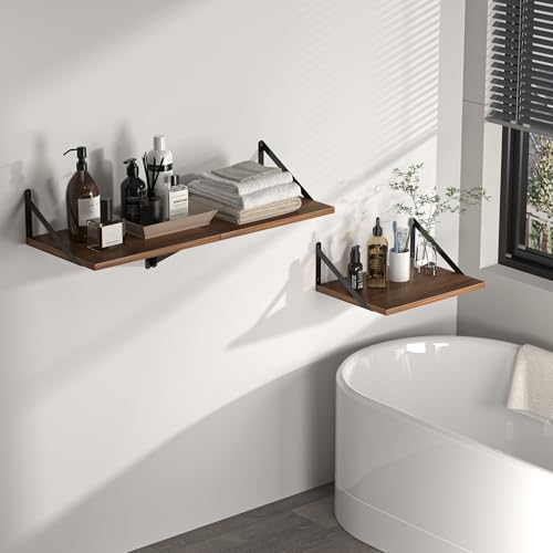 16W x 12D Deep Floating Shelves Set of 2 Walnut (Walnut With Black Metal Bracket / 16wx12dx5.8h)