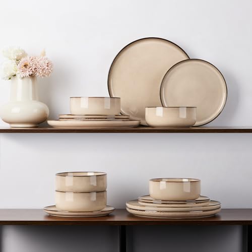 12 Piece Plates and Bowls Set (Sandy Beige / Service for 4)
