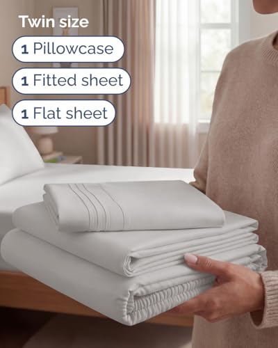 Twin Size 3 Piece Sheet Set (04 - French Grey / Twin)