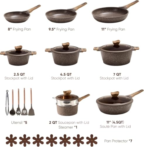 26pcs Pots and Pans Set (Brown / 26 Piece)
