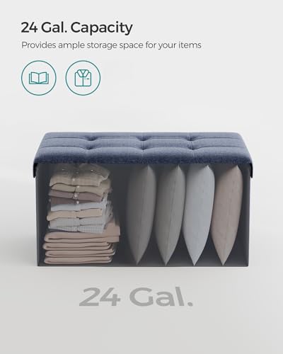 30 Inches Folding Storage Ottoman Bench (Misty Blue / 15"D x 30"W x 15"H (without Flipping Lid))