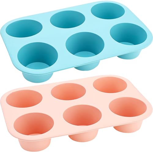 6 Cups Silicone Mini Muffin Pan Set (Set of 2--6 Cups (Blue+Pink))