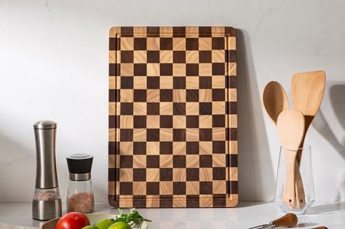Cutting Boards for Kitchen (Wood Checkered / 17"L x 12"W)