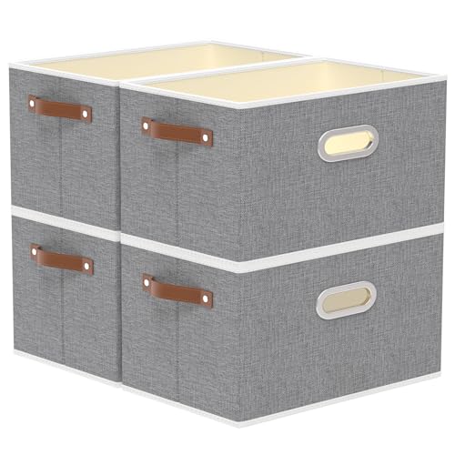 Foldable Storage Baskets for Shelves (16.9x11.8x10.2inch(4-Pack) / Grey)