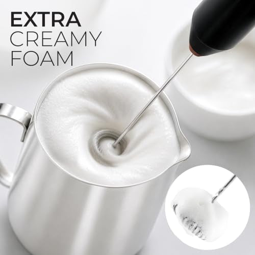 Powerful Milk Frother AA Batteries Included (Perfect Black Copper / Compact Frother + Batteries)
