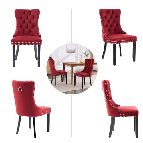 Wine Red Velvet Dining Chairs Set of 4 (Wine Red)