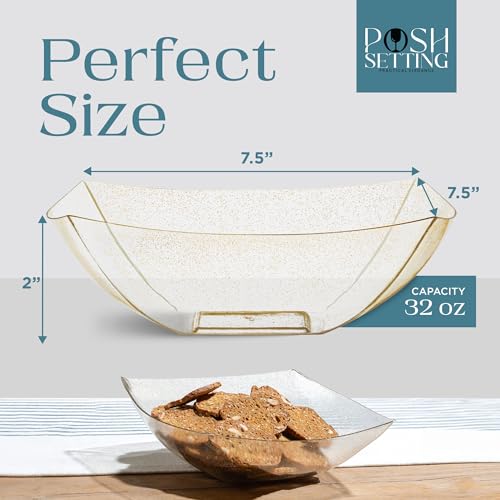 4 Pack Disposable Gold Plastic Serving Bowls Square Party Candy Use 32oz (32 OUNCE / GOLD GLITTER)