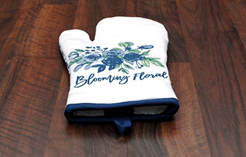 Oven Mitts Set of 1 Quilted Liner with Hanging Loop Non Slip (7x13 inches / Blooming Floral)