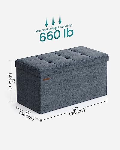 30 Inches Folding Storage Ottoman Bench (Misty Blue / 15"D x 30"W x 15"H (without Flipping Lid))
