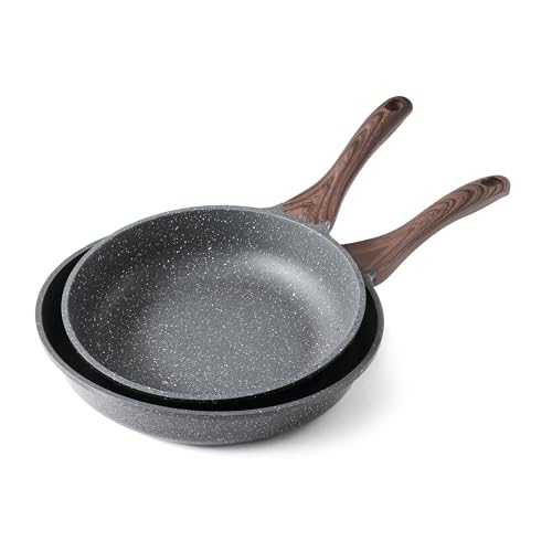 Swiss Granite Coating Nonstick Frying Pans (Gray / 10+12 Inch)