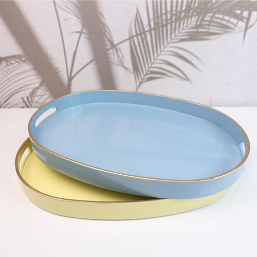 Blue Plastic Serving Tray for Ottoman (Oval Blue / 15.5" x 10.6" x 1.4")