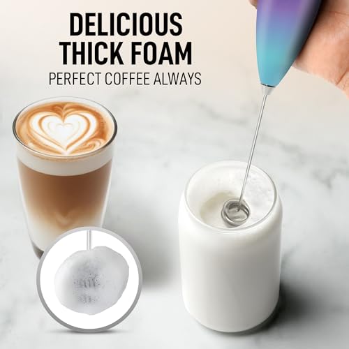 Powerful Milk Frother Wand With Duracell Batteries (Spectral Sea / Double Whisk + Batteries)