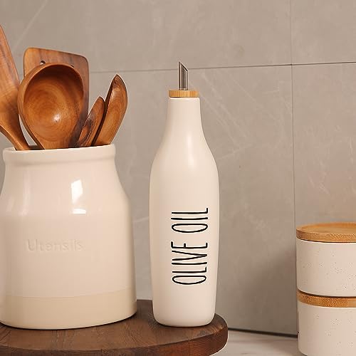 Ceramic Olive Oil Dispenser for Kitchen (White-Oil)