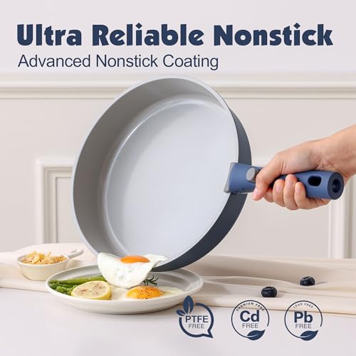 17 Piece Ceramic Detachable Handle Pots and Pans Set Navy (Navy / 17 Piece)