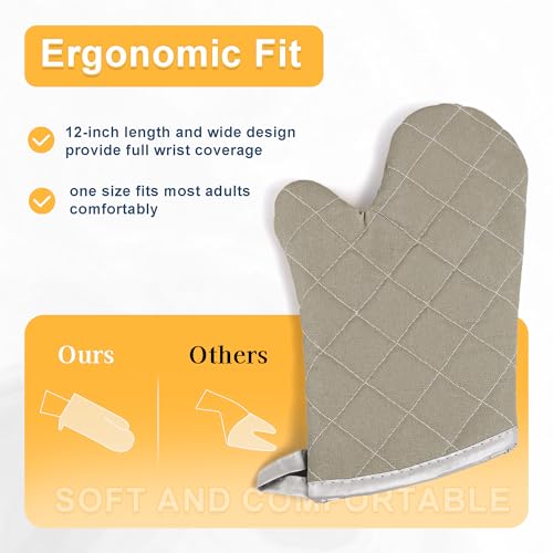 Grey 12" Quilted Oven Mitts 1 Pair Heat Resistant Kitchen (Gray / 12 Inch)