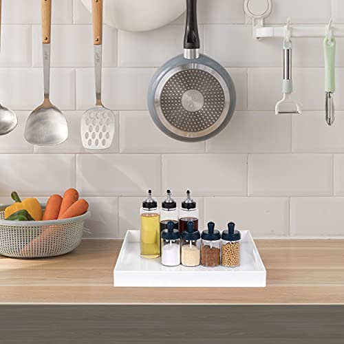 12x20 Inch Modern White Acrylic Ottoman Tray with Cutout Handles Serving Tray Organizer Tray Decorative Tray. for Living Room (White / 20" x 12" x 2")