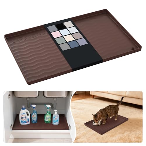 Waterproof Silicone Under Sink Mat 19'' x 12'' Shelf Liner for Kitchen and Bathroom (Brown / 12"W x 19"L)
