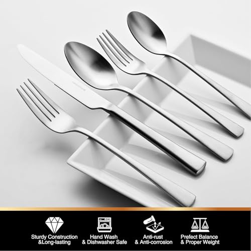 18 10 Flatware set for 12 (Matte Silver / 60-Piece)
