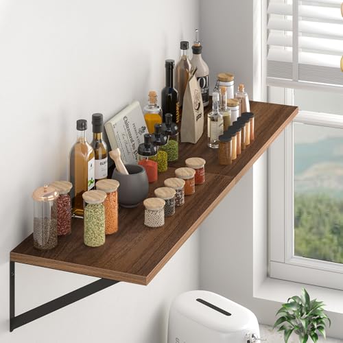 40W x 12D Deep Floating Shelves Set of 2 Walnut (Walnut With Black Metal Bracket / 40Wx12Dx5.8H)