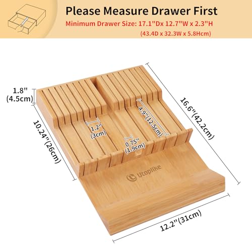 In drawer Knife Block Bamboo Kitchen Knives Drawer Organizer Large (Natural / 16 Holder)