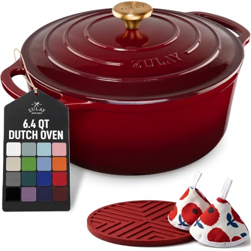 6.4QT Enameled Cast Iron Dutch Oven Pot with Lid (Garnet / 6.4 Quart)