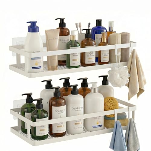 2 Pack Minimalist Shower Caddy Wall Mount (White / Minimalist Open (12.6" Wide))