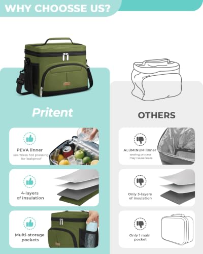 Lunch Box for Men Women Insulated Lunch Tote Cooler Bag Lunchbox (Green / Large)