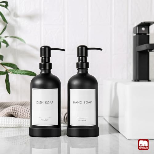 Black Soap Dispenser with Silicone Sleeve Boot (Black Bottle + Black Pump + Silicone Boot / 2 Pack)