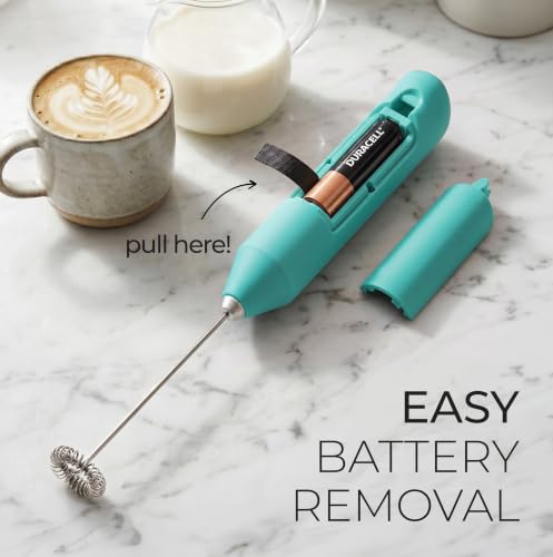 Powerful Milk Frother AA Batteries Included (Radiant Aqua / Compact Frother + Batteries)