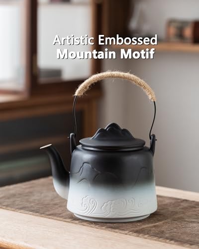 Ceramic Teapot with Infuser (Black/White / 33.8oz Teapot)