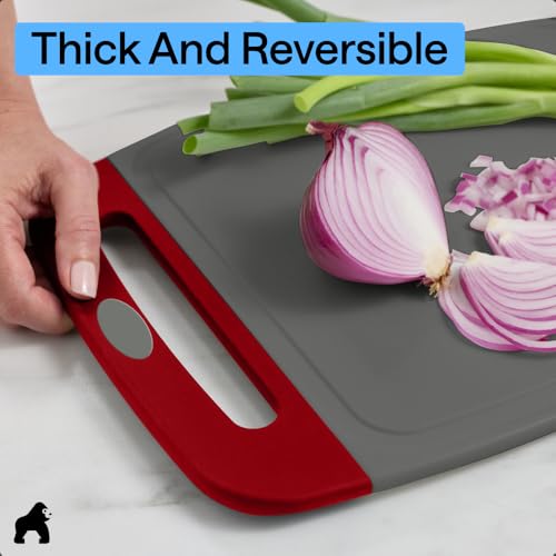 BPA Free Reversible Kitchen Cutting Board (Gray/Red / Large (Pack of 3))