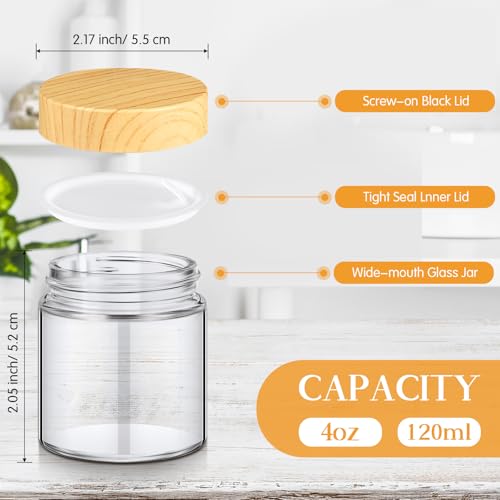 2 Pcs Glass Jars with Lids (Elegant Natural Wood Grain / 4 oz)