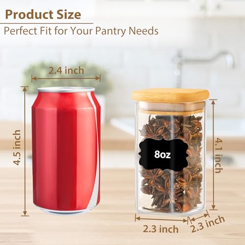 20 Pack 8 oz Square Glass Spice Jars with Lids and Labels (20pcs / 8oz)
