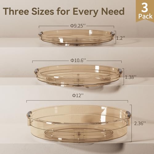 3 Pack Lazy Susan Organizer Turntable for Cabinet (Amber / 3 Pack 12in+10.6in+9.25in)