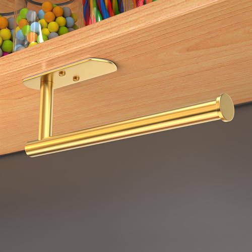 Adhesive Paper Towel Holder Under Cabinet Wall Mount for Kitchen Paper Towel (Gold / 2 Pack)