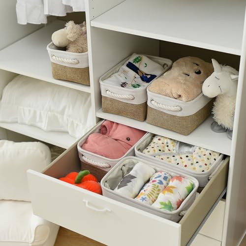 Storage Basket for Organizing (White & Khaki / Small -11.8Lx7.9Wx5.2H)