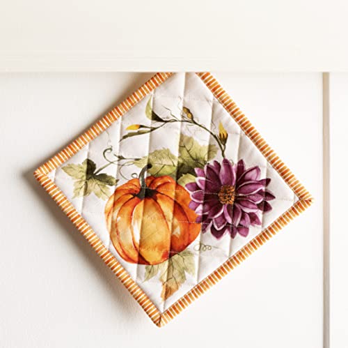 Pot Holders 100% Cotton Potholders (069 - Pumpkin Garden - Cloudy Cream / 8" x 8" (Pot Holder Pack of 1))