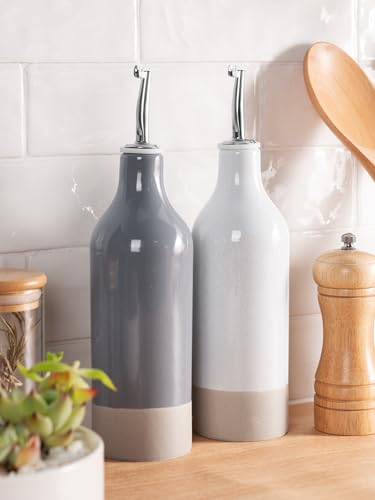 Ceramic Oil Dispenser Bottle (Light Gray and Dark Gray / 2 Pieces (Milkyway))