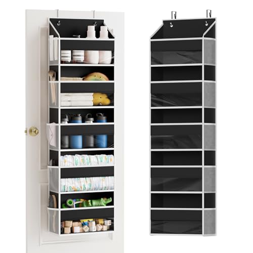 1 Pack Over The Door Organizer with 5 Large Pockets and 10 Mesh Side Pockets (1 Pack / Black)