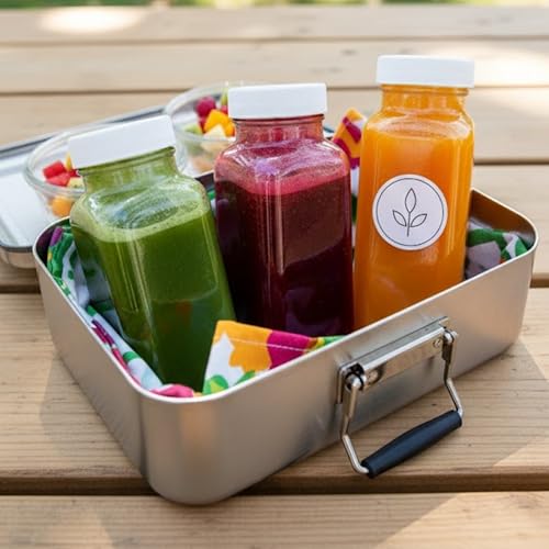 8oz Square Glass Juice Shot Bottle with Lid (8oz / 4 Pack)