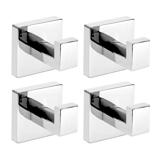 4 Pack Towel Hooks Hand Towel Holder Robe Hanger Polished Chrome (Square / Polished Chrome)