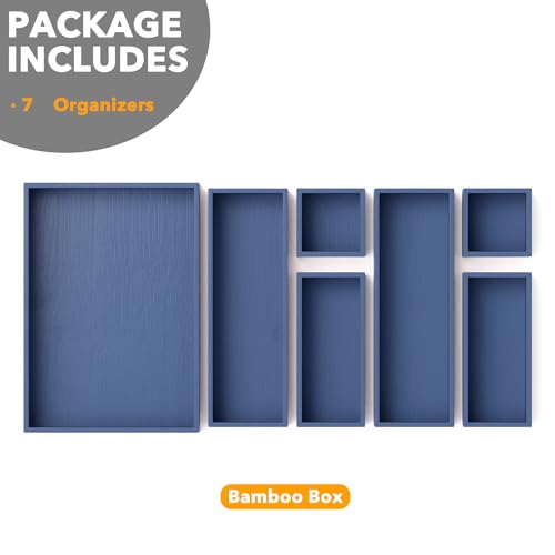 7 Piece Bamboo Drawer Organizer Storage Boxes Set (7-Piece / Navy Blue)