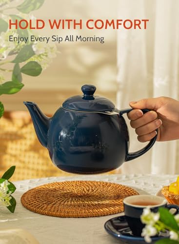Teapot Porcelain Tea Pot with Stainless Steel Infuser (Navy / 27oz (with infuser))