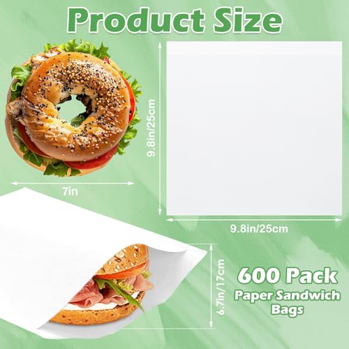 600 Pack Paper Sandwich Bags10x10 inch Wax Paper Bags (White-600PCS / 10x10 inch)