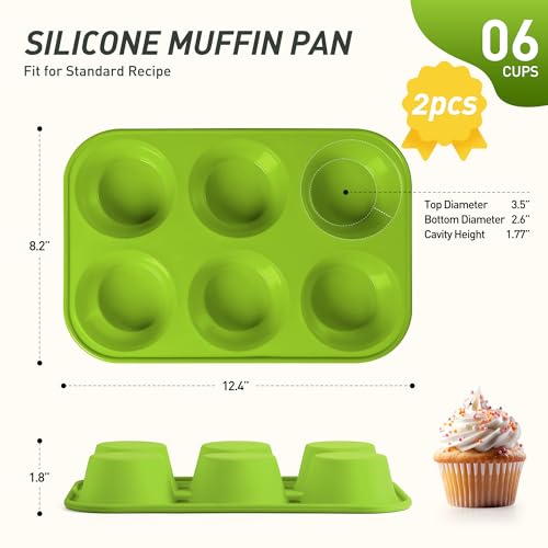 2 Pack 6 Cups Silicone Jumbo Muffin Pan with Metal Reinforced Frame Silicone Molds Mother Day Best Mama Mommy Bonus Mom Ever Mother In Law Gifts Step Mom Stepmom Grandma Gigi Granny Nana Present (2pc: 6-Cup Jumbo / Green)