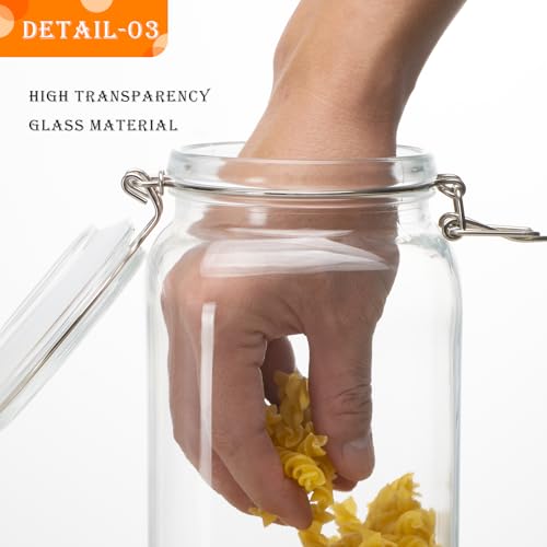 50oz Square Glass Food Storage Jars with Airtight Clamp Lids 3 Pack (Clear 50oz Square - 3 sets)
