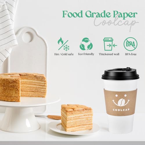 Coffee Cups with Lids and Sleeves (White- 50packs / 12 oz)