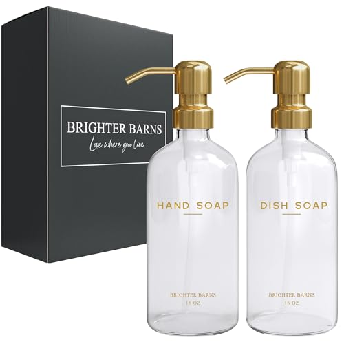 Luxury Glass Soap Dispenser Set by Brighter Barns (Clear Gold Hd)
