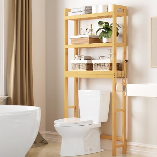 Bamboo Over The Toilet Storage Cabinet (Natural / 3 Tiers (66.9"H))